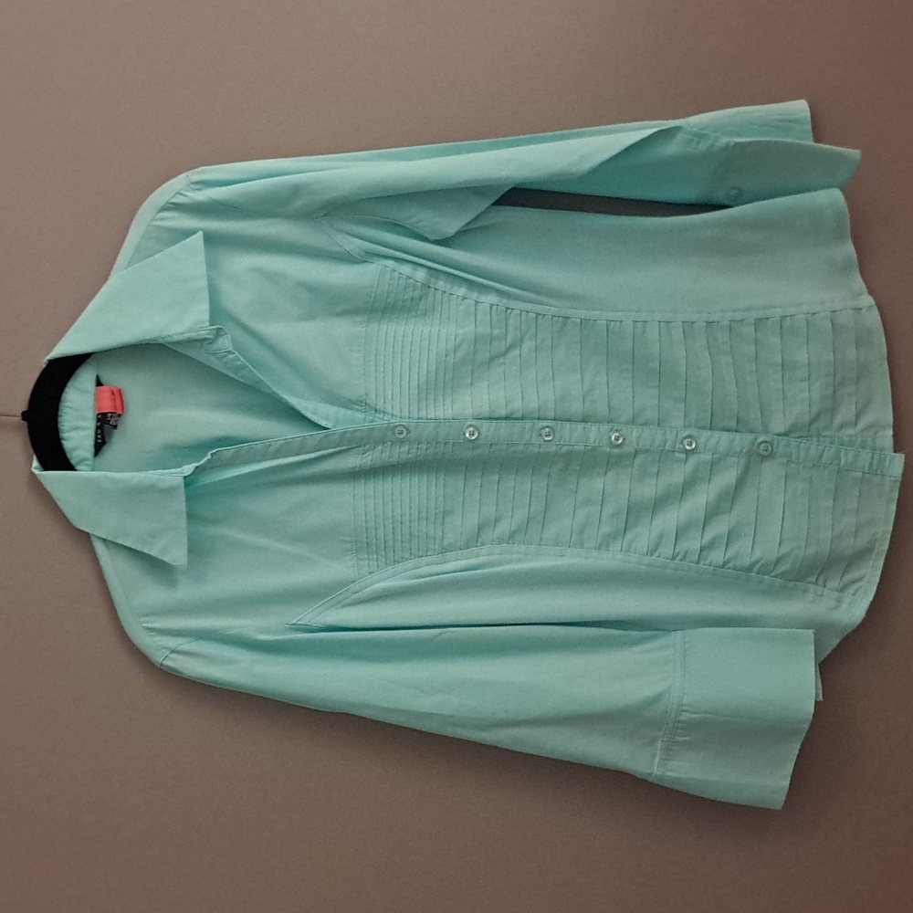 ZAC & RACHEL Light Turquoise Tuxedo like blouse 3/4 sleeve Sz L